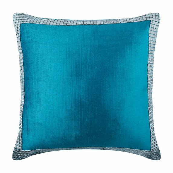 The HomeCentric Custom Pillow Case, Decorative Pillow Covers Pack of 2, 14x14 inch (35x35 cm) Blue, Velvet Throw Pillow Covers, Handmade Pillow Covers, Bordered Pillow Covers, - Silver Studded Blue