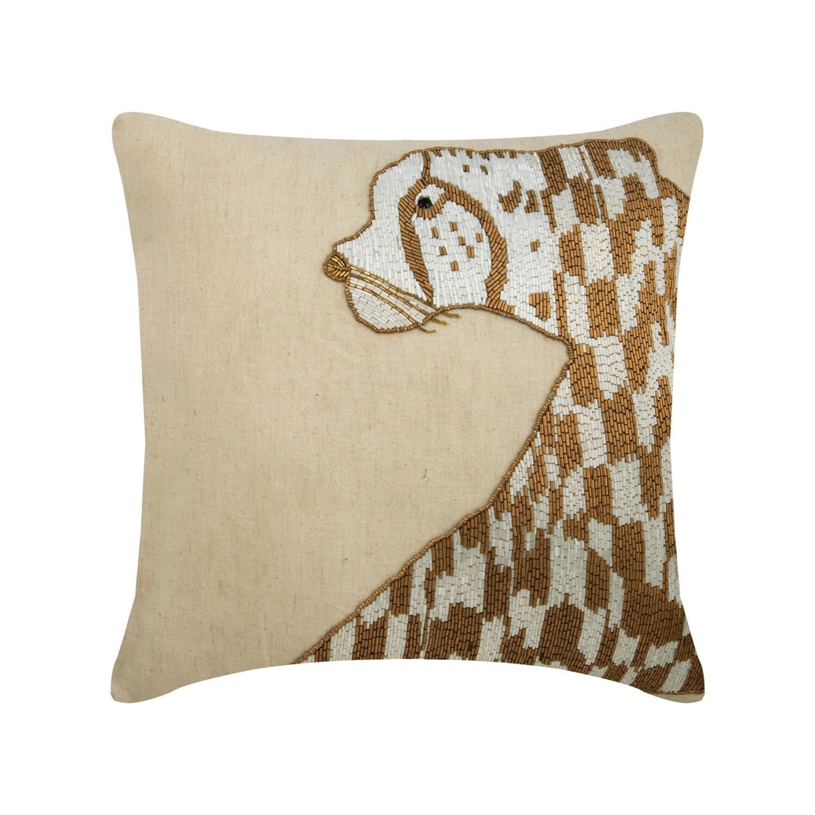 The HomeCentric Decorative Animal Throw Pillow Cover Accent Couch Sofa Bed Pillow Case Beige Linen Pillow Cover Bead Embroidered, Beige Pillow Covers Pack of 2, 12x12 inches Easter - Leopard Purr