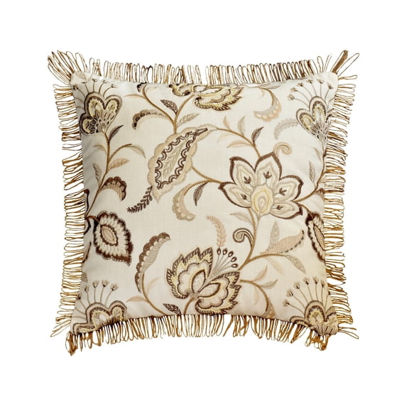 The HomeCentric Decorative Beige Pack of 2, 12x12 inch (30x30 cm) Pillow Covers, Linen Embroidery, Pearl, Jute, Lace Border Throw Pillows For Sofa, Floral Pattern Contemporary Style Easter - Marjorie