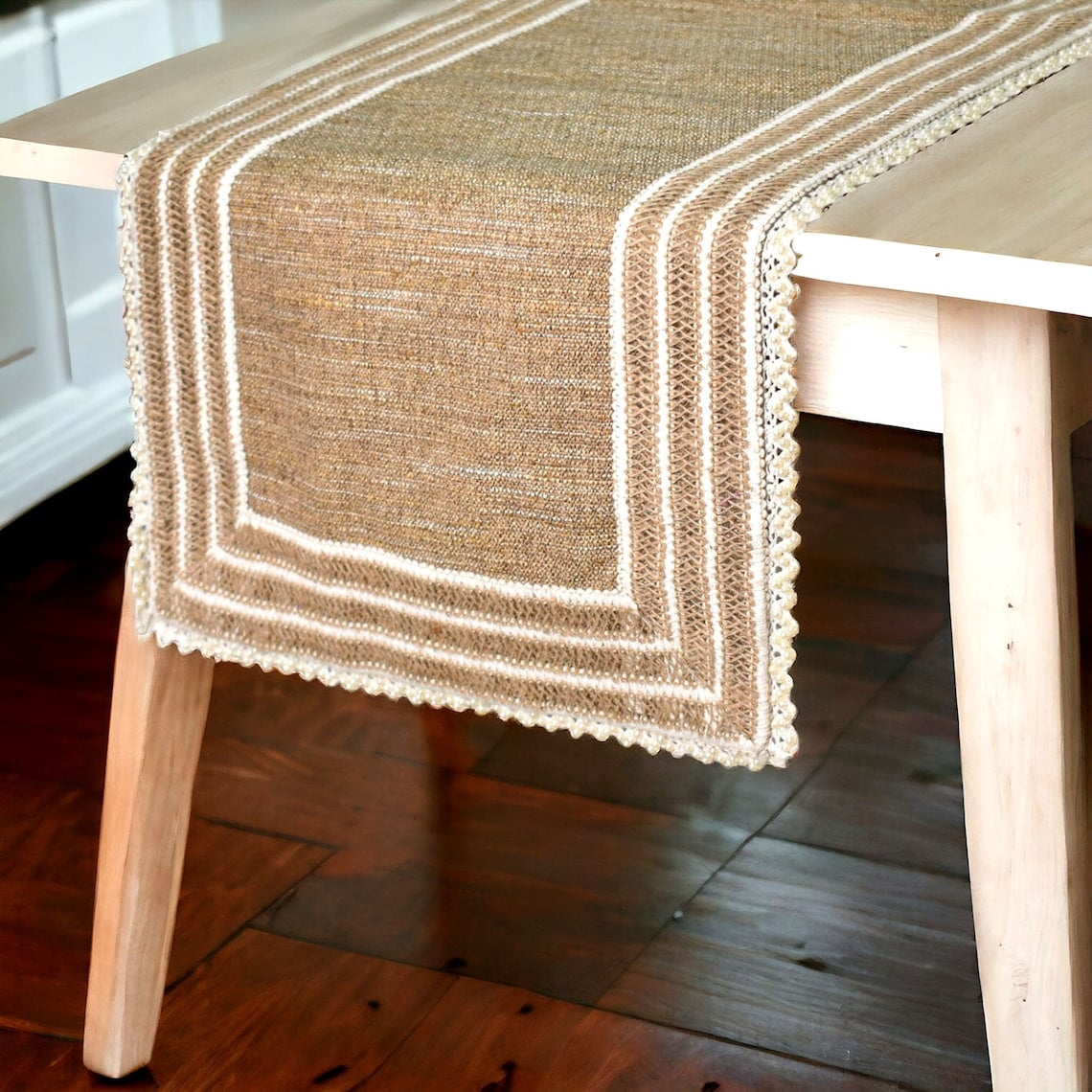 The HomeCentric Decorative Beige Table Runner 8 - 10 Seater Table ...