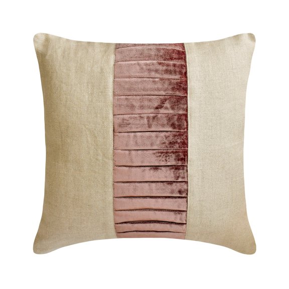 The HomeCentric Decorative Beige & Wine 16"x16" (40x40 cm) Throw Pillows, Linen & Velvet Patchwork, Textured, Pintucks & Solid Throw Pillows For Couch, Patchwork Modern Style - One By One