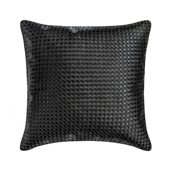 The HomeCentric Decorative Black 12"x12" (30x30 cm) Throw Pillows, Faux leather Textured, Basket Weave, Solid, Metallic Throw Pillows For Couch, Solid Pattern Modern Style - Tanner Black