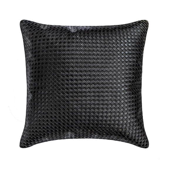 The HomeCentric Decorative Black 16"x16" (40x40 cm) Throw Pillows, Faux leather Textured, Basket Weave, Solid, Metallic Throw Pillows For Couch, Solid Pattern Modern Style - Tanner Black