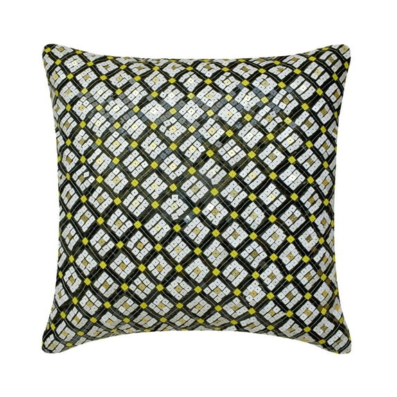 The HomeCentric Decorative Black 24"x24" (60x60 cm) Throw Pillow Cases, Silk Mosaic & Sequins Throw Pillows For Sofa, Geometric Pattern Modern Style - Montage