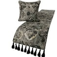 thumbnail image 1 of The HomeCentric Decorative Black & Grey Full 68 x 18 inch Bed Runner With 2 Pillow Cover set, Velvet Damask With Tassels Bed Scarf, Abstract Modern - Paved Damask, 1 of 4