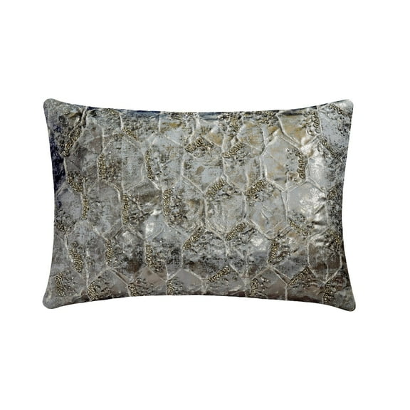 The HomeCentric Decorative Blue 12"x14" (30x50 cm) Lumbar Pillow Cover, Jacquard Foil & Beaded Oblong Pillow, Geometric Pattern Modern Style - Silver Ore