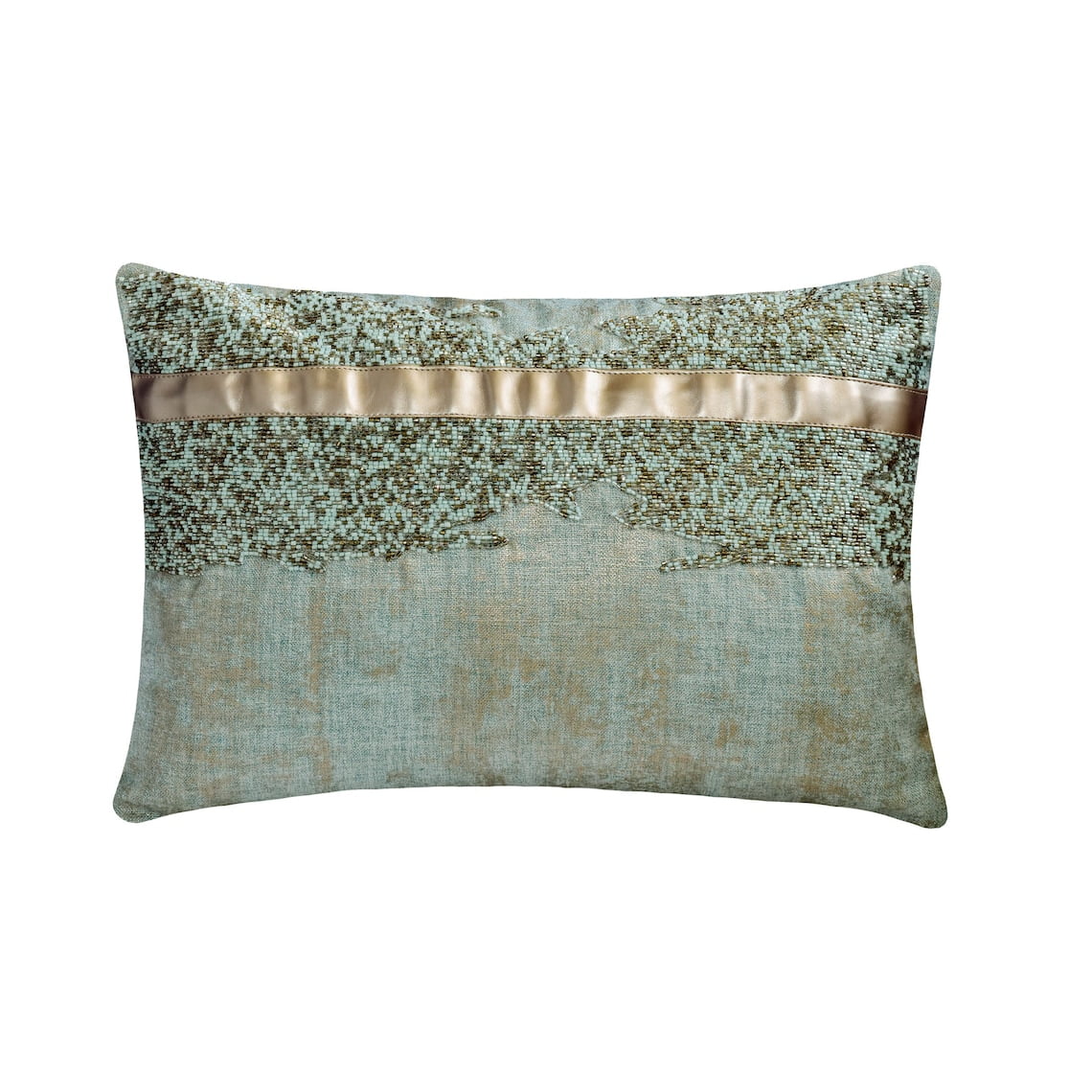 The HomeCentric Decorative Blue 12"x22" (30x55 cm) Lumbar Pillow Cover, Jacquard Beaded & Foil & Faux Leather Oblong Pillow, Abstract Pattern Modern Style - Halycon Silver