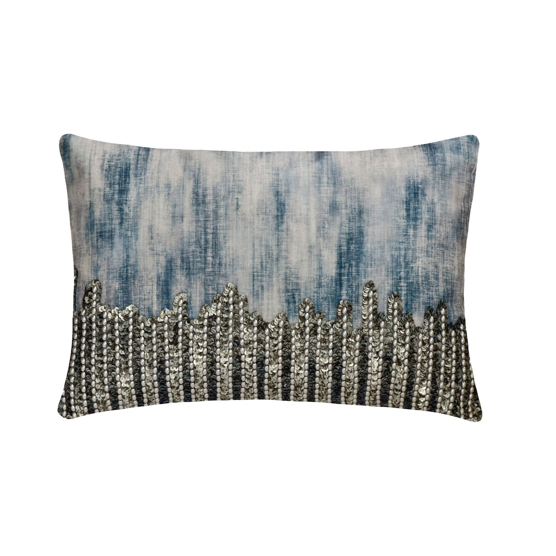 The HomeCentric Decorative Blue 12"x22" (30x55 cm) Lumbar Pillow Cover, Suede Beaded & Sequins & Foil & Grudge Oblong Pillow, Abstract Pattern Modern Style - Brushed Silver
