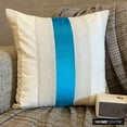 thumbnail image 1 of The HomeCentric Decorative Blue Pack of 2, 16"x16" (40x40 cm) Throw Pillow Covers, Velvet & Linen Patchwork Throw Pillows For Sofa, Striped Pattern Modern Style Easter - Velvet Band Turquoise, 1 of 10