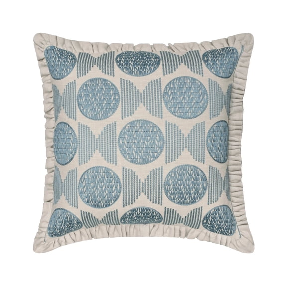 The HomeCentric Decorative Blue Pack of 2, 16"x16" (40x40 cm) Throw Pillows, Linen Embroidery & Frills Throw Pillows For Couch, Abstract Pattern Contemporary Style Easter - Alisa