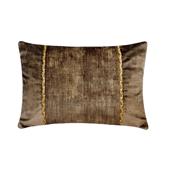 The HomeCentric Decorative Brown 12"x14" (30x35 cm) Lumbar Pillow Cover, Suede Solid, Foil, Patchwork, Velvet, Faux Leather Cord Oblong Pillow, Patchwork Pattern Modern Style - Resplendent Brown