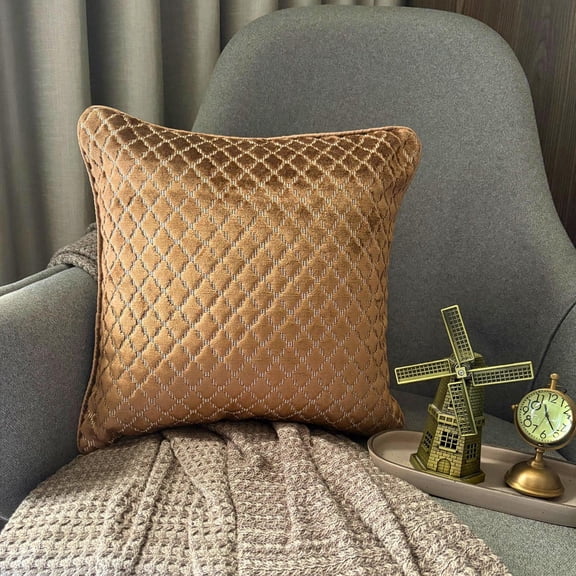 The HomeCentric Decorative Brown 16"x16" (40x40 cm) Throw Pillow Covers, Velvet Textured, Velvet, Lattice, Geometric Pattern Throw Pillows For Sofa, Geometric Pattern Modern Style - Geolattice Brown