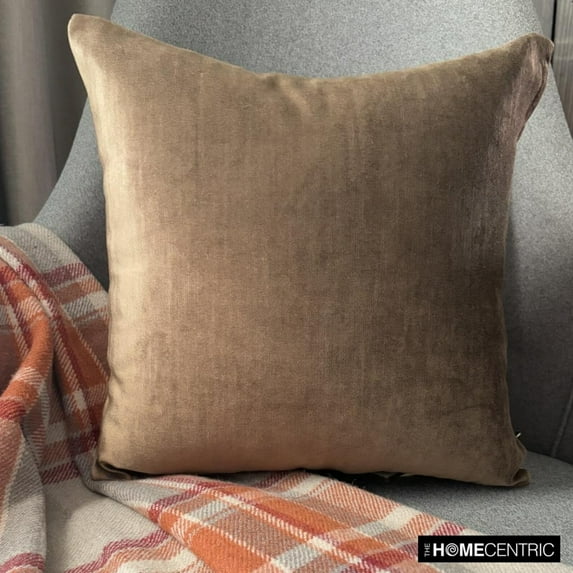The HomeCentric Decorative Brown 20"x20" (50x50 cm) Throw Pillows, Velvet Double Side Pillows Throw Pillows For Couch, Solid Color Pattern Modern Style - Velvet Choco Jules