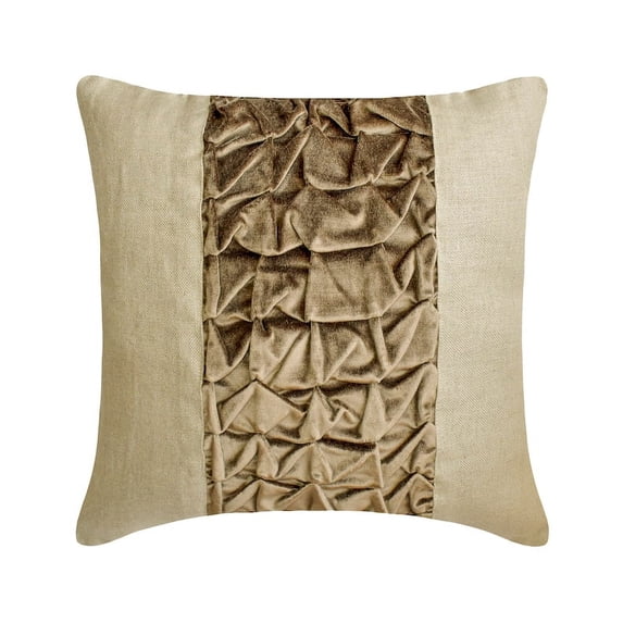 The HomeCentric Decorative Brown 26"x26" (65x65 cm) Pillow Covers, Velvet & Linen Textured, Velvet Knot & Patchwork Throw Pillows For Sofa, Patchwork Modern Style - Velvet Knottingham