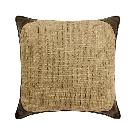 The HomeCentric Decorative Brown Pack of 2, 20x20 inch (50x50 cm) Throw Pillows, Linen & Faux Leather Textured Fabric, Jute & Patchwork Throw Pillows For Couch, Solid Modern Style Easter - The George