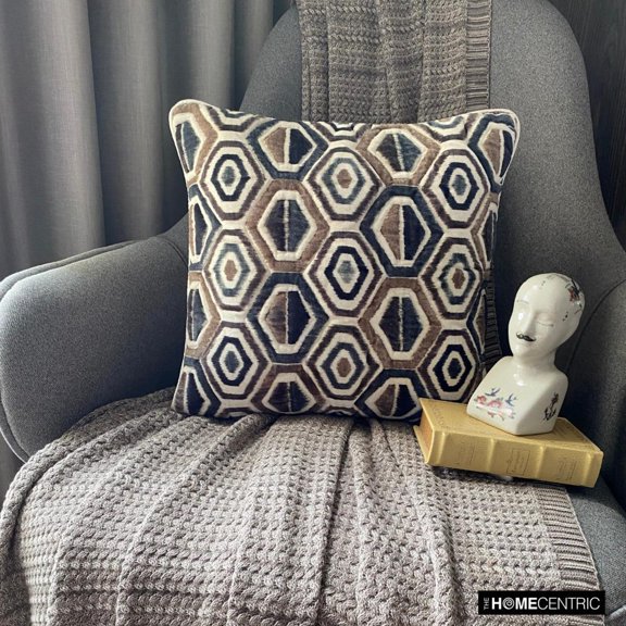 The HomeCentric Decorative Brown Pack of 2, 24x24 inch (60x60 cm) Throw Pillows, Velvet Pattern Throw Pillows For Couch, Geometric Pattern Modern Style - Half Tone