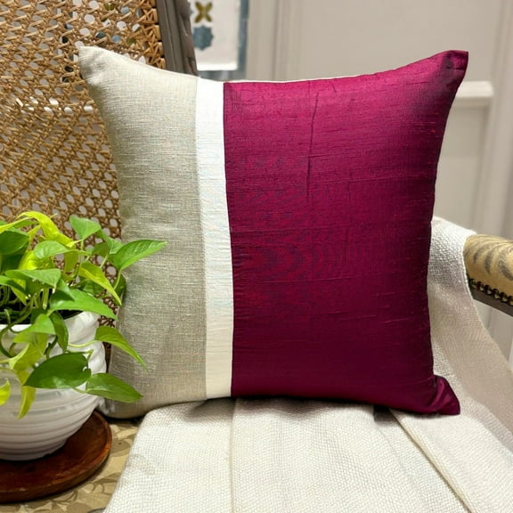 The HomeCentric Decorative Cranberry 16"x16" (40x40 cm) Throw Pillows, Silk & Linen Patchwork & Colorblock Throw Pillows For Couch, Solid Color Pattern Modern Style - Cranberry Silkastic