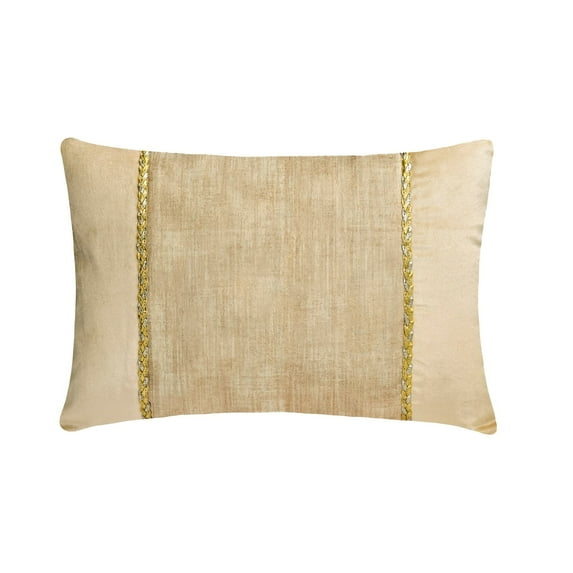 The HomeCentric Decorative Cream Pack of 2, 12"x14" (30x35 cm) Lumbar Pillow Cover, Suede Foil / Patchwork / Faux leather Tape Oblong Pillow, Solid Pattern Modern Style - Resplendent Cream