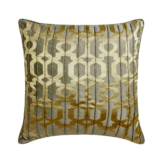 The HomeCentric Decorative Gold 14"x14" (35x35 cm) Throw Pillows, Jacquard Trellis, Beaded & Lattice Throw Pillows For Couch, Geometric Pattern Modern Style - Gold Essential