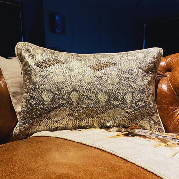 The HomeCentric Decorative Gold Pack of 2, 12"x20" (30x50 cm) Oblong Sofa Pillow Case, Faux Leather Beaded Pattern Pillow Cover Couch, Animal Pattern Modern Style - Animal Bling