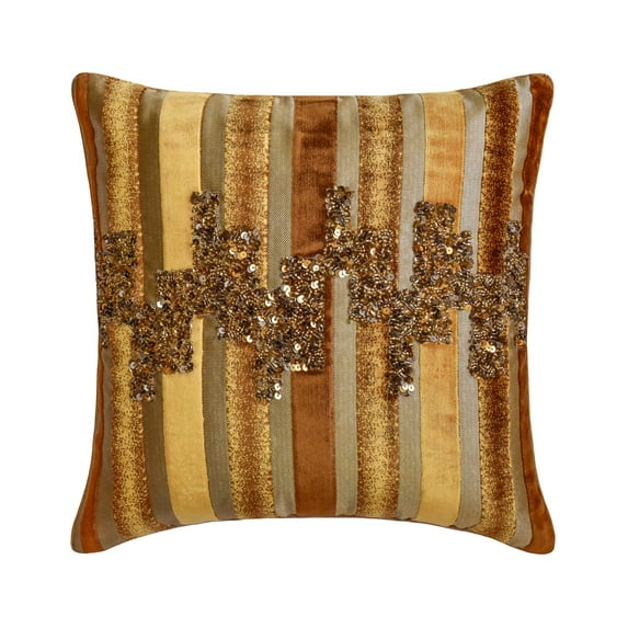 The HomeCentric Decorative Gold Pack of 2, 26x26 inch (65x65 cm) Euro Shams, Velvet Sequins Beaded Euro Shams For Couch, Striped Pattern Modern Style Easter - Eldora