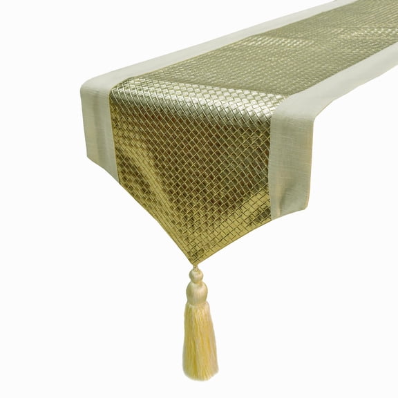 The HomeCentric Decorative Gold Table Runner Coffee Table Runner (14 x 36 inch) Metallic Leather & Textured Leather Table Runner, Faux Leather Table Linen, Patchwork Modern - Leather Goldsmith