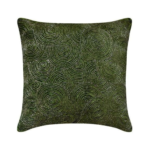 The HomeCentric Decorative Green 12"x12" (30x30 cm) Throw Pillow Covers, Velvet Beaded Throw Pillows For Sofa, Geometric Pattern Modern Style - Flourishing Green