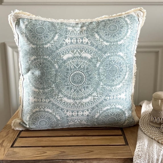 The HomeCentric Decorative Green Pack of 2, 12x12 inch (30x30 cm) Throw Pillow Covers, Linen Printed, Moroccan & Lace Throw Pillows For Sofa, Abstract Pattern Contemporary Style Easter - Dilara
