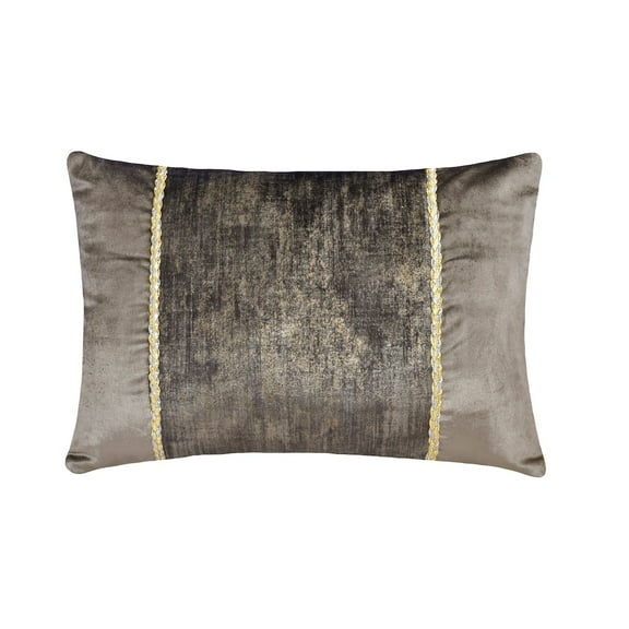 The HomeCentric Decorative Grey 12"x16" (30x40 cm) Lumbar Pillow Cover, Velvet Suede Foil, Patchwork, Faux leather Tape Oblong Pillow, Solid Pattern Modern Style - Resplendent Grey