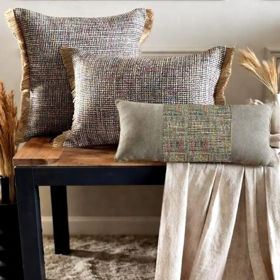 The HomeCentric Decorative Grey Pack of 2, 18"x18" (45x45 cm) Throw Pillow Covers, Jute Lace & Moroccan Throw Pillows For Sofa, Solid Pattern Contemporary Style Easter - Jute Carnival