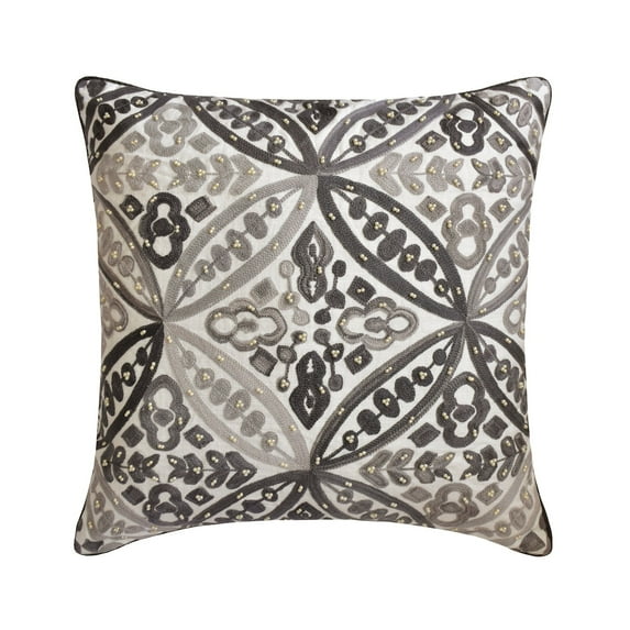 The HomeCentric Decorative Grey Pack of 2, 20x20 inch (50x50 cm) Throw Pillow Covers, Cotton Embroidery & Pearl Throw Pillows For Sofa, Geometric Pattern Modern Style Easter - Adilah