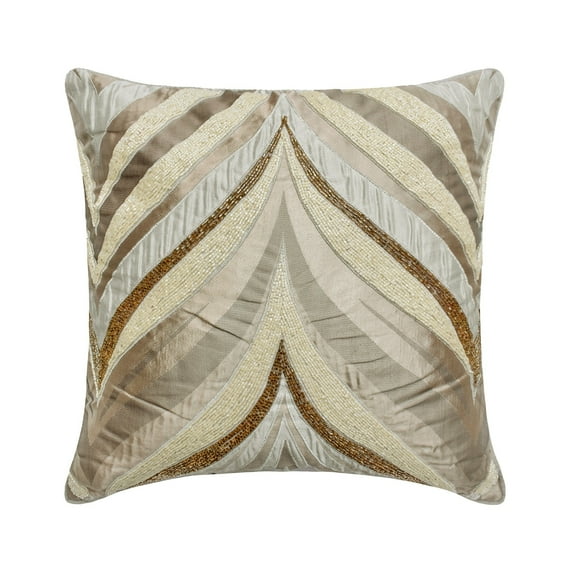 The HomeCentric Decorative Ivory & Dull Gold Pack of 2, 22x22 inch (55x55 cm) Pillow Covers, Jacquard Silk Bead & Embroidery Throw Pillows For Sofa, Abstract Pattern Modern Style Easter - Jahan