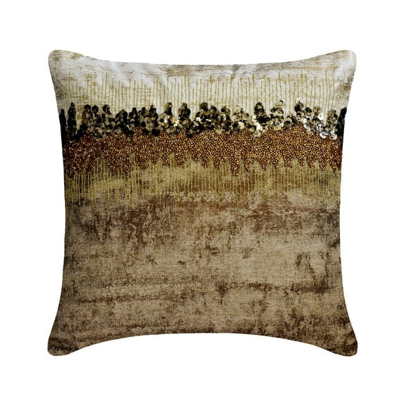 The HomeCentric Decorative Ivory & Gold Pack of 2, 24x24 inch (60x60 cm) Throw Pillow Cases, Jacquard Foil, Beaded & Sequins Throw Pillows For Sofa, Abstract Pattern Modern Style - Sparkle Me Plenty