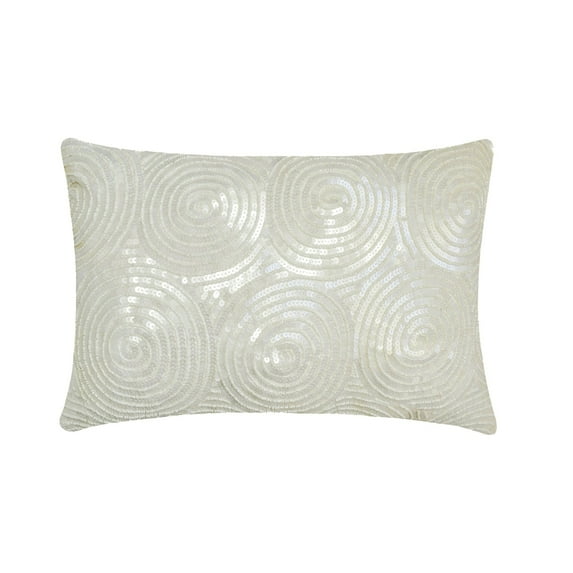 The HomeCentric Decorative Ivory Pack of 2, 12"x24" (30x60 cm) Lumbar Pillow Cover, Silk Beaded & Sequins Oblong Pillow, Geometric Pattern Modern Style - All Eyes on Ivory