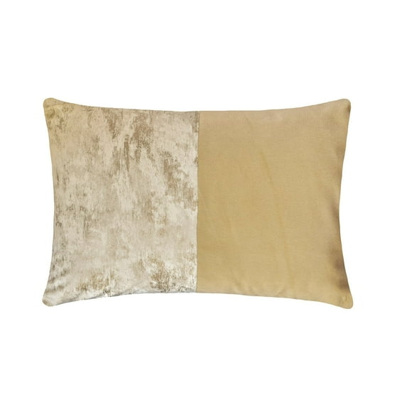 The HomeCentric Decorative Lumbar Pillow Cover Beige , 12"x14" (30x35 cm) Suede Patchwork, Foil Lumbar Cushion Covers For Sofa, Couch, Bed, Patio And outdoor, Patchwork Modern Style - Gold Glint