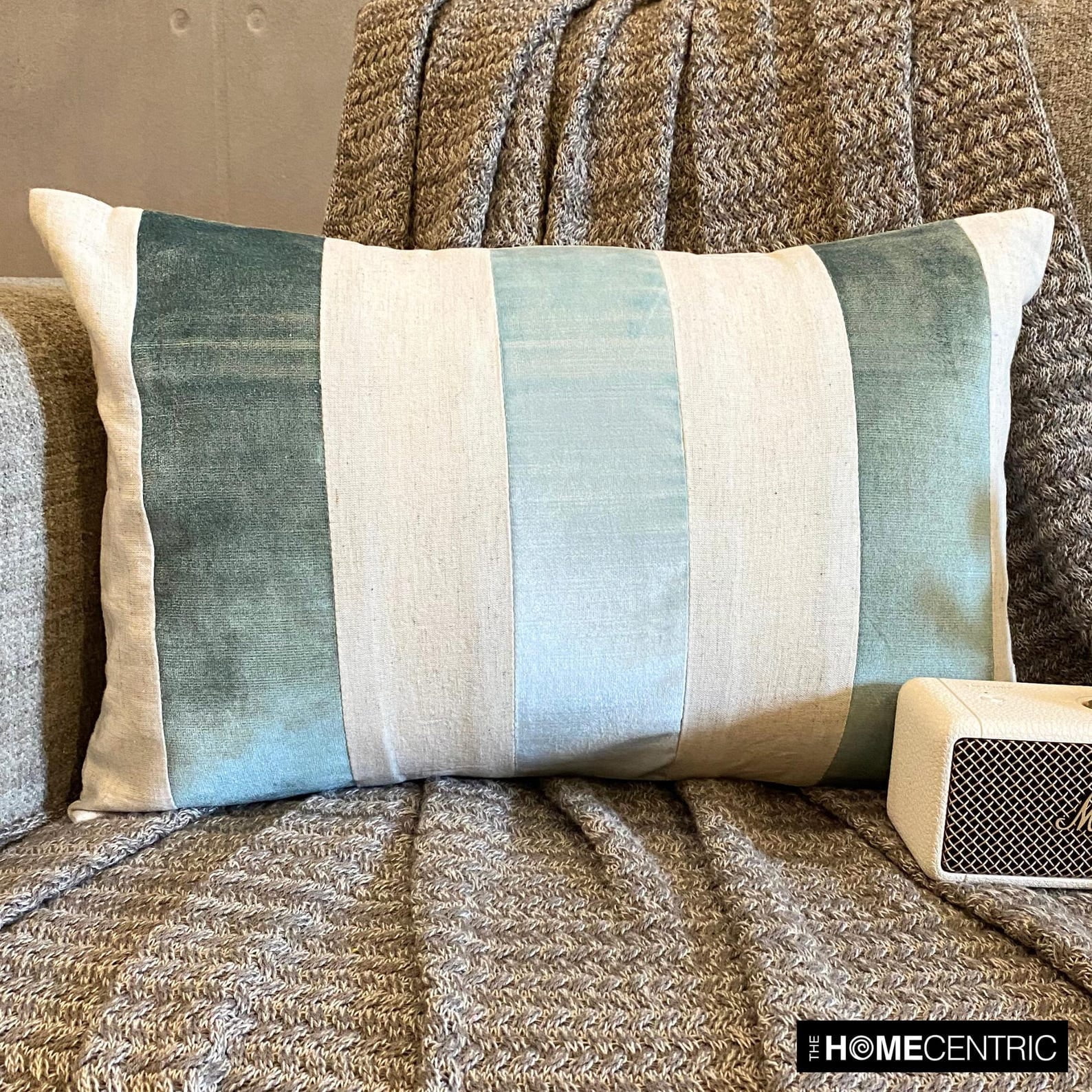 The HomeCentric Decorative Lumbar Pillow Cover Blue , Pack Of 2, 12"x16" (30x40 cm) Velvet Patchwork, Velvet, Striped Pillow Covers For Sofa, Couch, Bed, And outdoor, Patchwork Modern - Swathe Ice