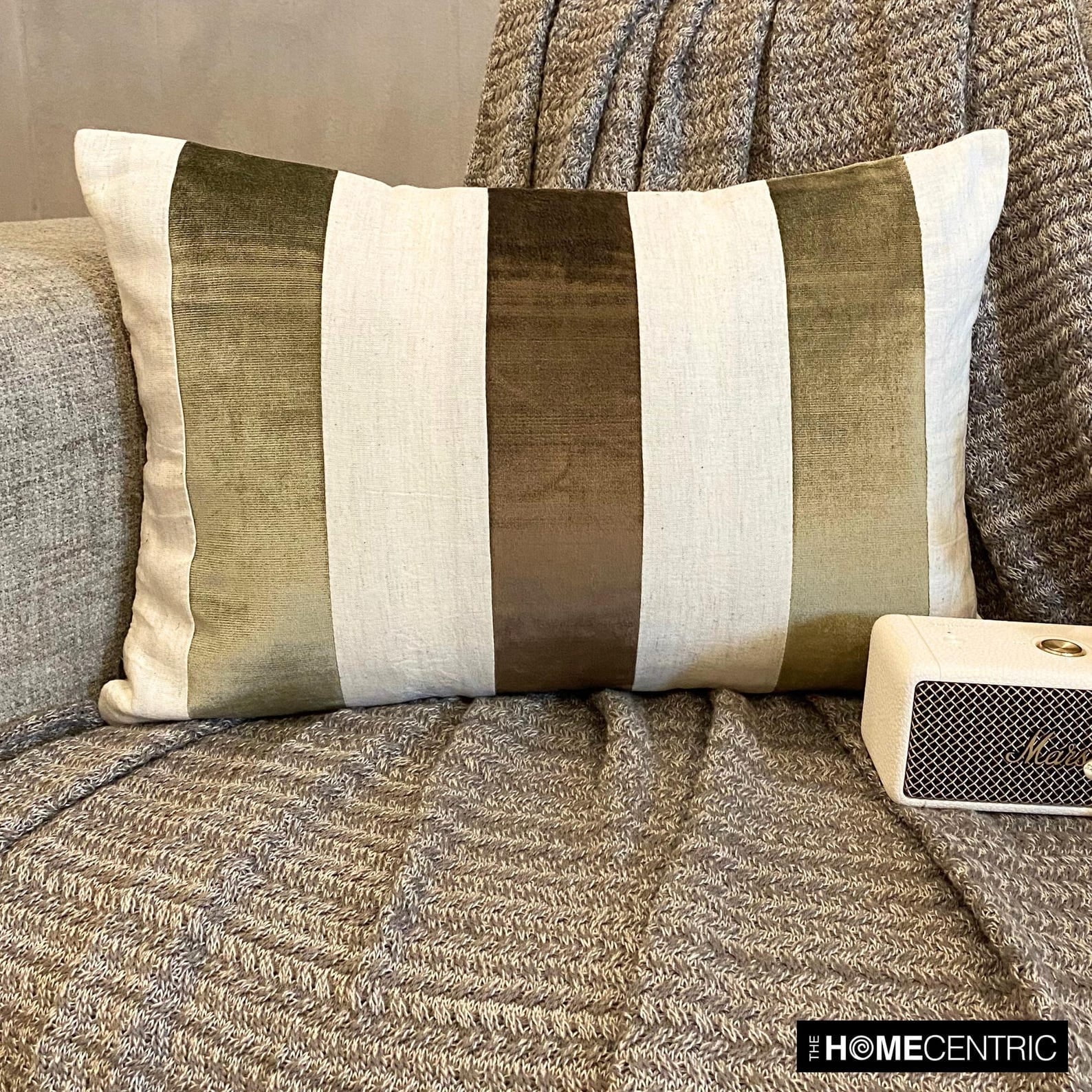 The HomeCentric Decorative Lumbar Pillow Cover Brown 12"x14" (30x35 cm) Velvet Patchwork, Velvet, Striped Oblong Pillow Cover For Sofa, Couch, Bed, Patio And outdoor, Patchwork Modern - Swathe Earthy