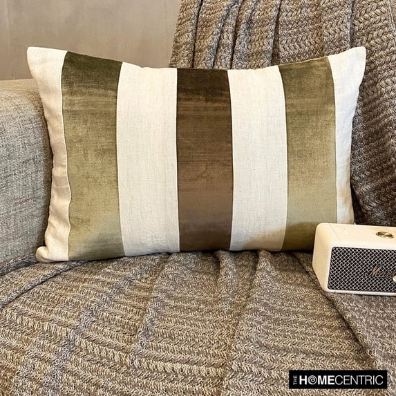 The HomeCentric Decorative Lumbar Pillow Cover Brown 12"x14" (30x35 cm) Velvet Patchwork, Velvet, Striped Oblong Pillow Cover For Sofa, Couch, Bed, Patio And outdoor, Patchwork Modern - Swathe Earthy