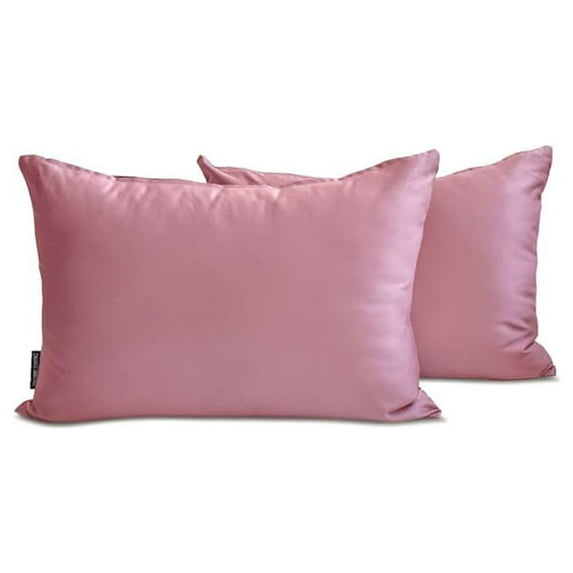 The HomeCentric Decorative Lumbar Pillow Cover Muave Pack Of 2, 12"x14" (30x35 cm) Satin Solid Oblong Pillow Cover, Solid Modern Cushion Cover Style - Mauve Slub Satin