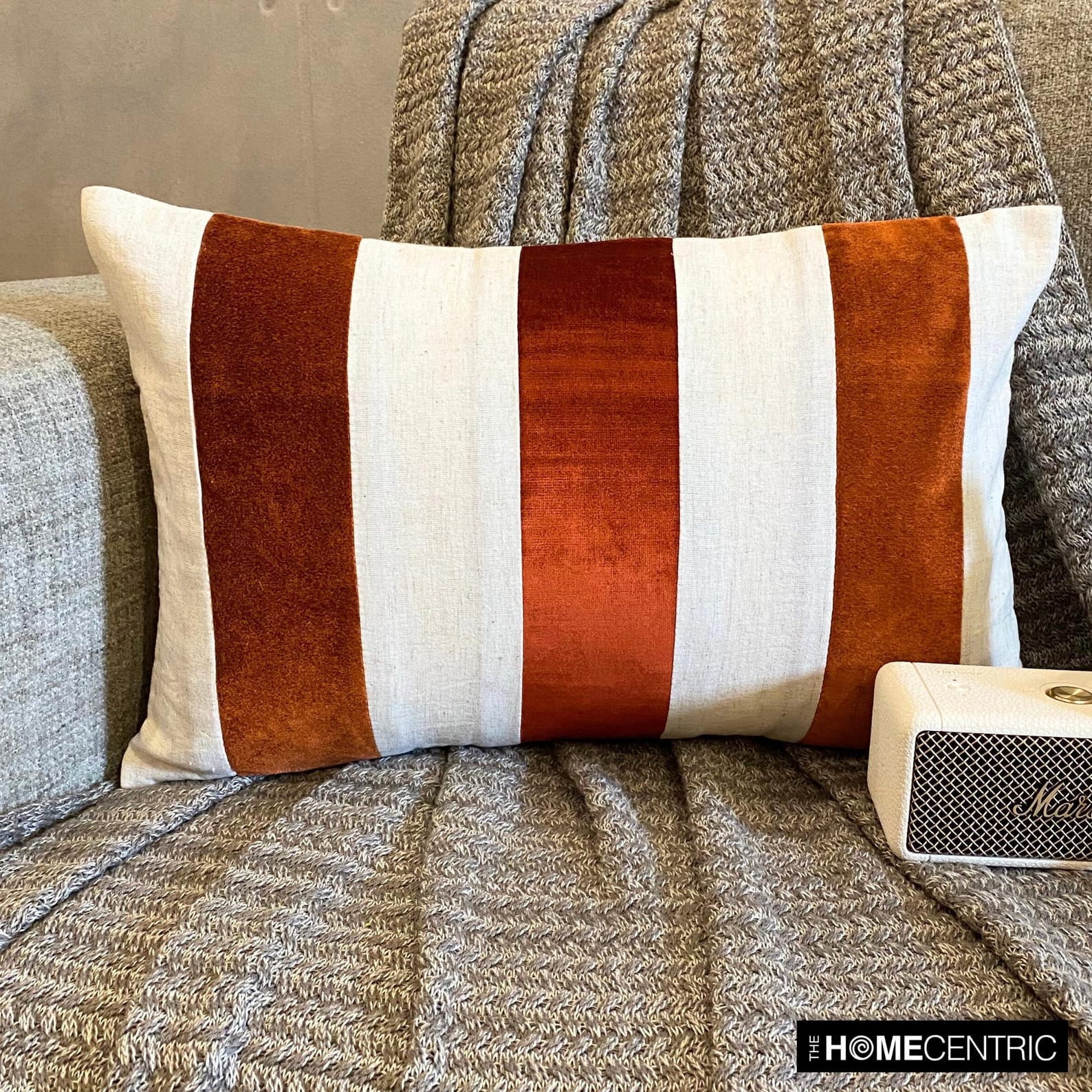 The HomeCentric Decorative Lumbar Pillow Cover Orange, 12"x22" (30x55 cm) Velvet & Linen Patchwork, Color Block, Halloween, Fall, Autumn Decor, Home Décor Oblong Cushion Cover, Striped- Swathe Orange