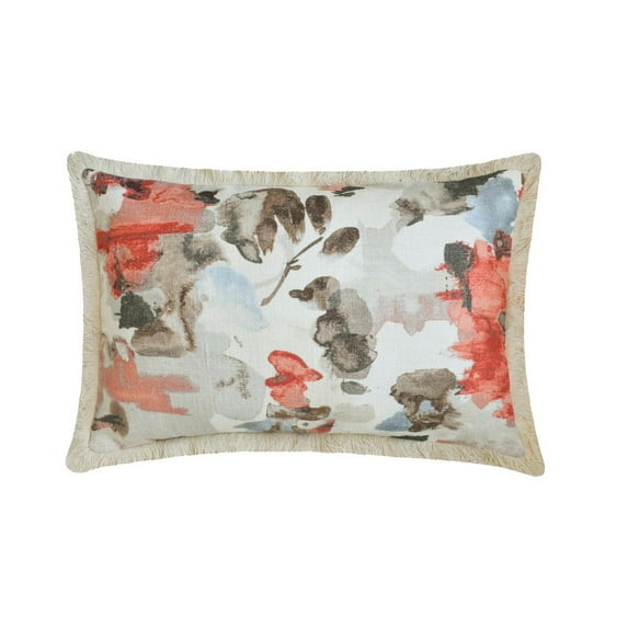 The HomeCentric Decorative Lumbar Pillow Cover Red 12"x18" (30x45 cm) Cotton Watercolor Florals, Florals, Lace Lumbar Cushion Covers For Sofa, Couch, Bed, outdoor, Floral Modern - Brushstroke Florals