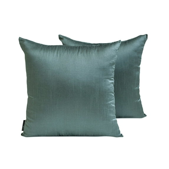 The HomeCentric Decorative Lumbar Pillow Cover Smoky Green Pack Of 2, 14"x20" (35x50 cm) Art Silk Plain & Solid Oblong Pillow Cover, Solid Modern Style - Smoky Green Luxury