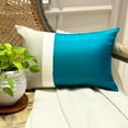 thumbnail image 1 of The HomeCentric Decorative Lumbar Pillow Cover Turquoise 12"x20" (30x50 cm) Silk Color Block, Patchwork, Silk Lumbar Cushion Covers For Sofa, Couch, Bed, Patio And outdoor, - Turquoise Silk Essence, 1 of 10
