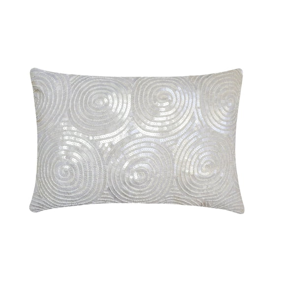 The HomeCentric Decorative Lumbar Pillow Cover White Pack Of 2, 12"x26" (30x65 cm) Art Silk Beaded, Sequins, Hand Embroidered Pillow Cover For Sofa, Couch, Bed, Patio Geometric Modern - White Touch