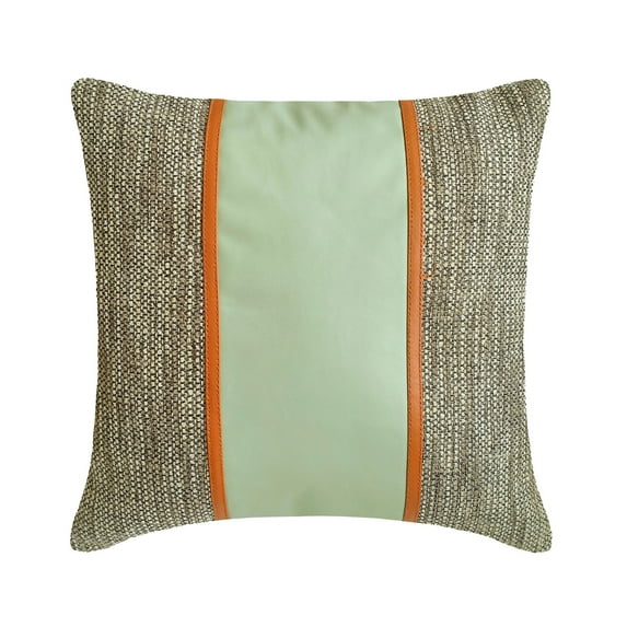 The HomeCentric Decorative Mint Green & Grey Pack of 2, 26x26 inch (65x65 cm) Euro Shams, Jute & Faux Leather Faux Leather Tape Euro Shams For Couch, Patchwork Pattern Modern Style Easter - Mint Fresh