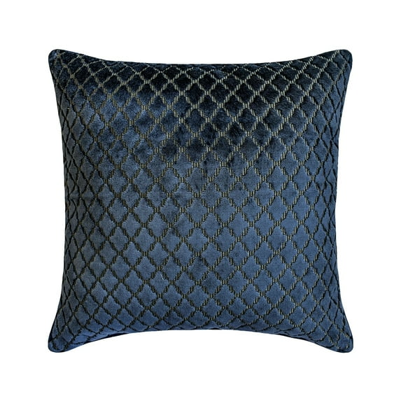 The HomeCentric Decorative Navy Blue Pack of 2, 16"x16" (40x40 cm) Throw Pillows, Velvet Textured, Lattice, Geometric Pattern Throw Pillows For Couch, Geometric Pattern Modern Style - Geolattice Navy