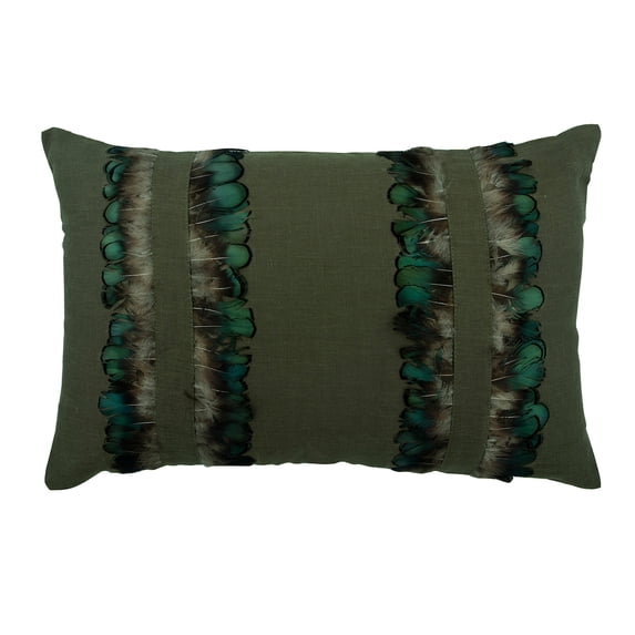 The HomeCentric Decorative Olive Green Pack of 2, 12"x18" (30x45 cm) Lumbar Pillow Covers, Linen Feather Bed Pillow Cover, Abstract Pattern Modern Style - Peacock Masquerade