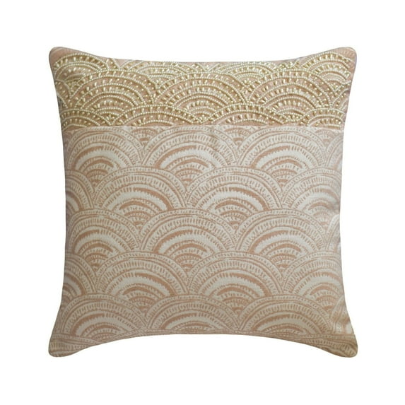 The HomeCentric Decorative Peach 14"x14" (35x35 cm) Pillow Covers, Jacquard Pearl Embroidery Throw Pillows For Sofa, Abstract Pattern Contemporary Style - Gretel