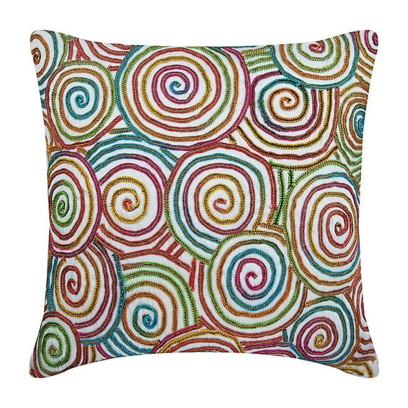 The HomeCentric Decorative Pillow Cases 20x20 Couch Pillows Multi Colored Embroidered Pillow for Bed Sofa Kids Multi Pillow Covers Pack of 2 20x20 inch (50x50 cm) Circles & Dots - Multi Color Strands