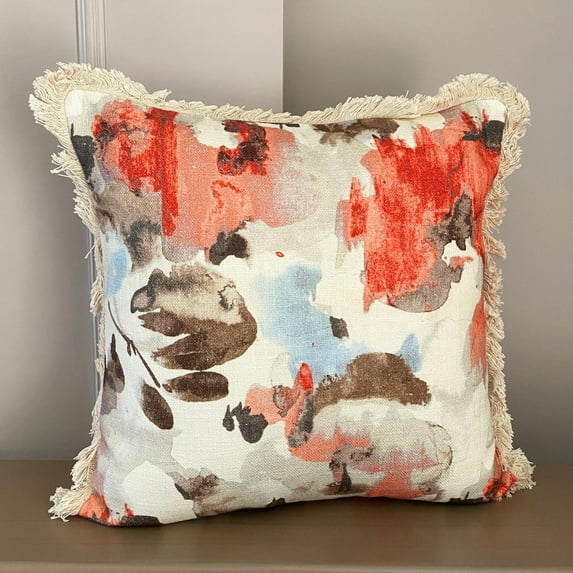The HomeCentric Decorative Pillow Cases Coral 24"x24" (60x60 cm) Cotton Linen Watercolor, Painted, Lace & Boho Throw Pillow Cover For Sofa, Abstract Contemporary Style - Watercolor Visions